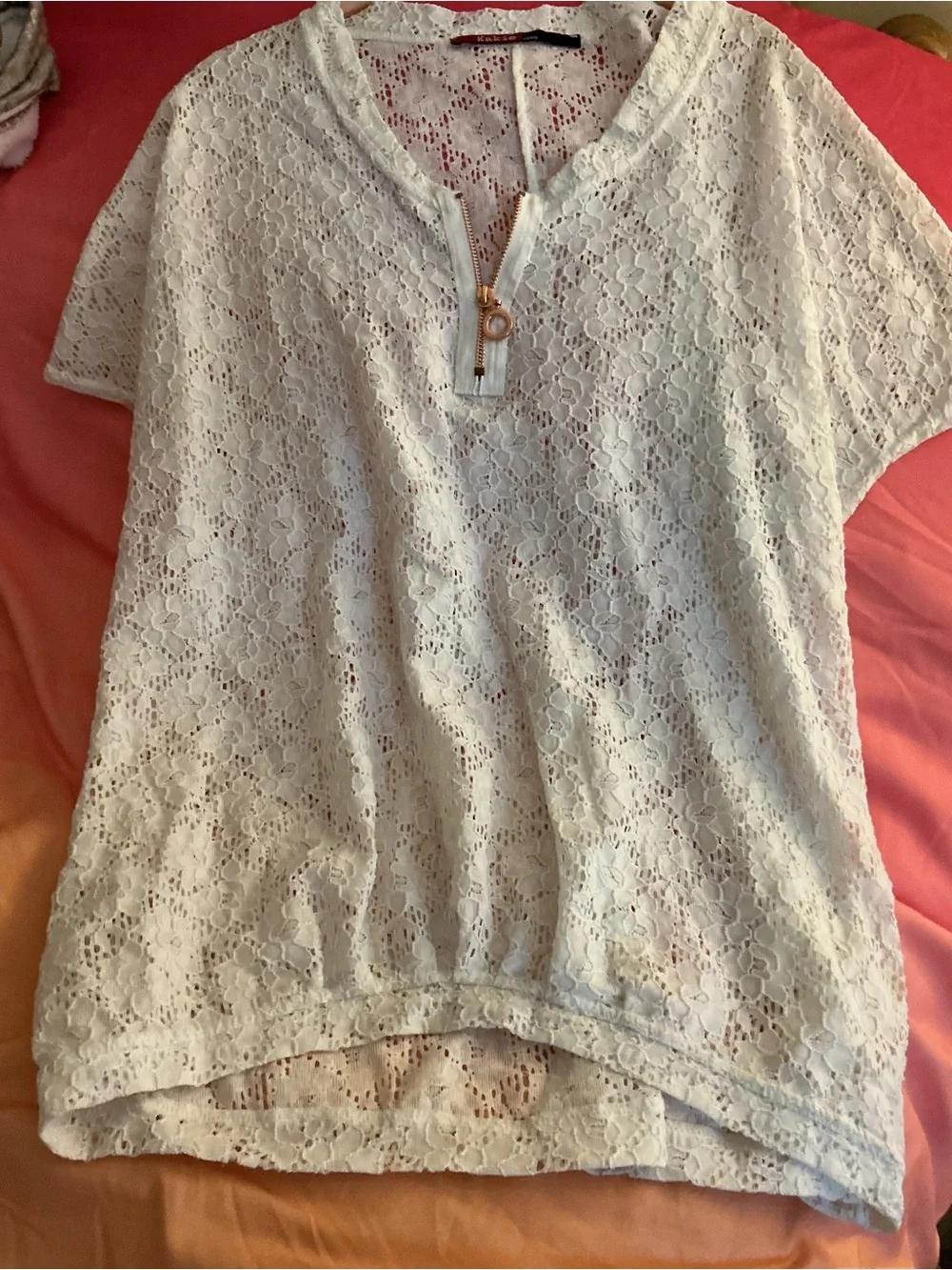 White Lace Eyelet V-Neck Short Sleeve Cover Up Top - T3 or US 8/10